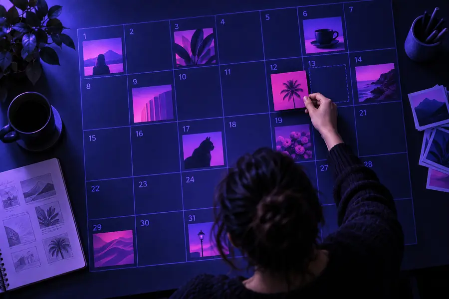 Illustration zur Planung eines Social-Media-Beitrags in einem Kalender